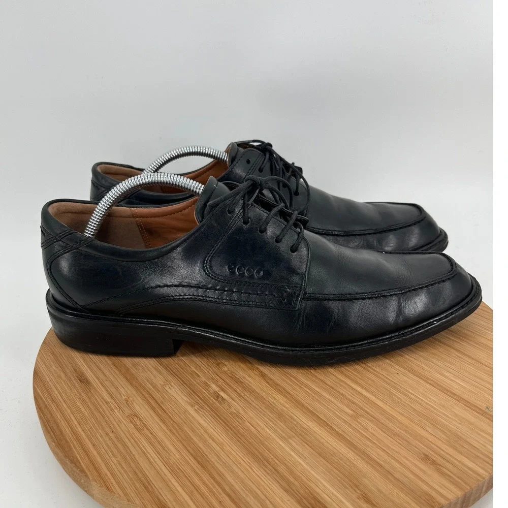 ECCO Mens Black Leather Square Toe Lace‎ Up Dress Shoes Comfort Size US 11  44